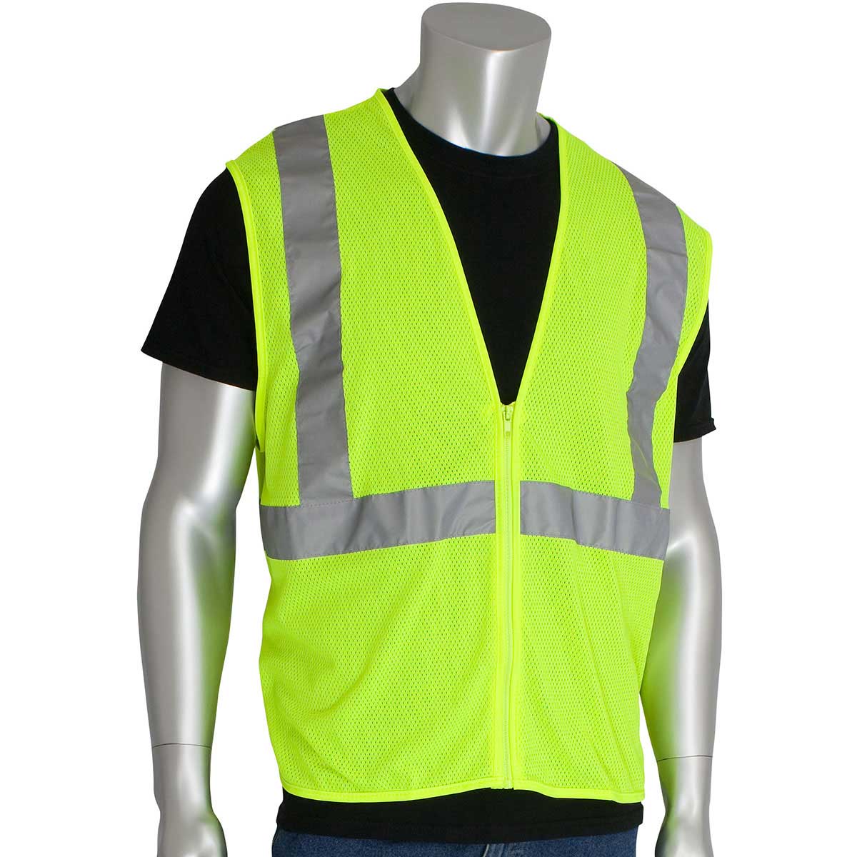 PIP Hi Vis Yellow Mesh Zipper Vest